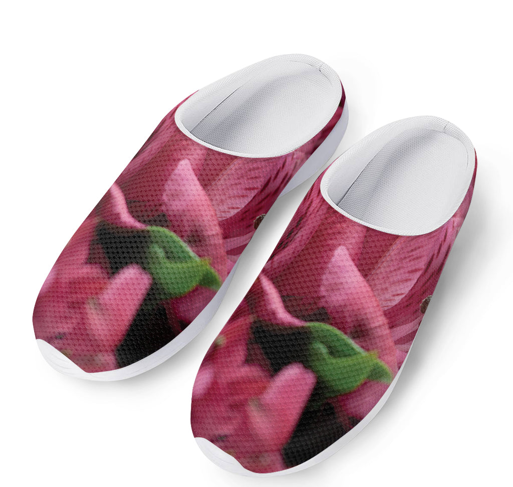 Burgundy Alstroemeria Print Mesh Casual Shoes