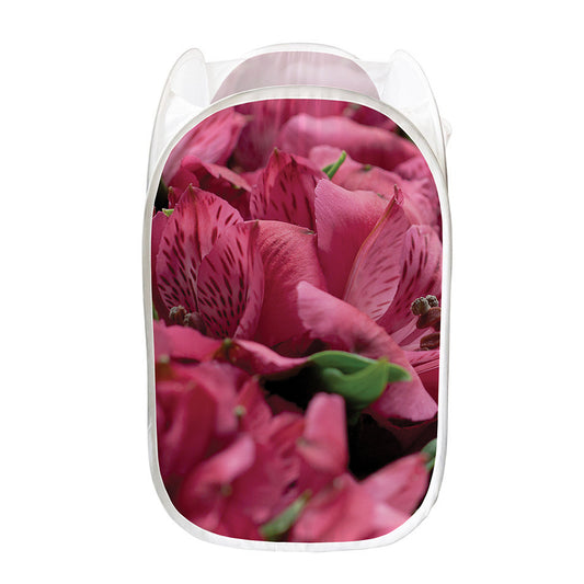 Burgundy Alstroemeria Print Mesh Laundry Hamper