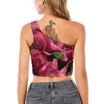 Burgundy Alstroemeria Print One Shoulder Crop Top