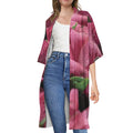 Burgundy Alstroemeria Print Open Front Beach Cover Up
