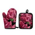 Burgundy Alstroemeria Print Oven Mitt And Pot Holder Set