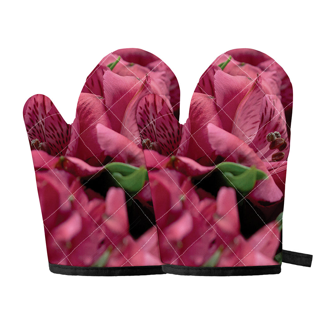 Burgundy Alstroemeria Print Oven Mitts