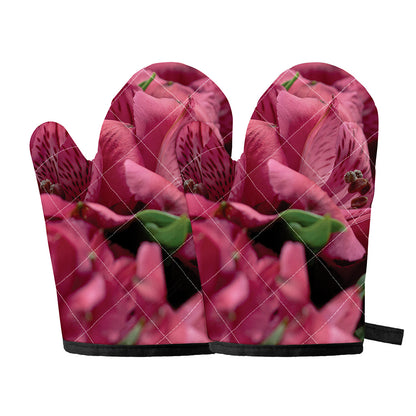 Burgundy Alstroemeria Print Oven Mitts