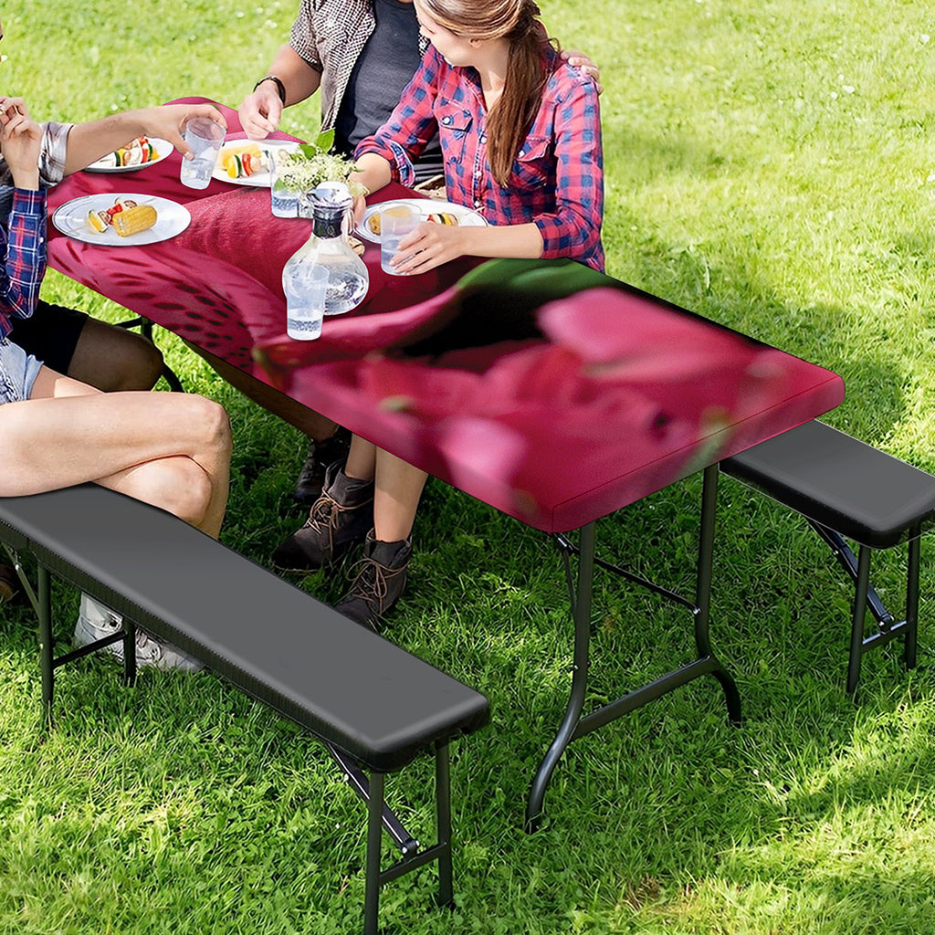 Burgundy Alstroemeria Print Picnic Table Cover