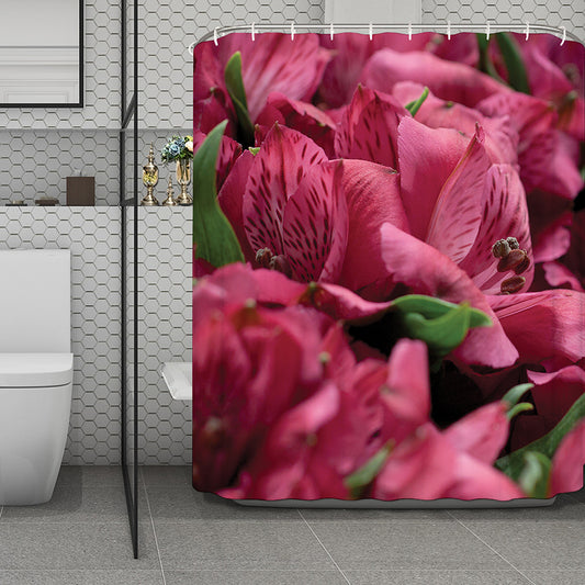 Burgundy Alstroemeria Print Polyester Shower Curtain
