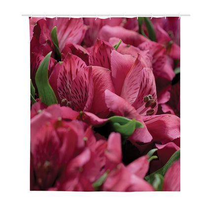 Burgundy Alstroemeria Print Polyester Shower Curtain