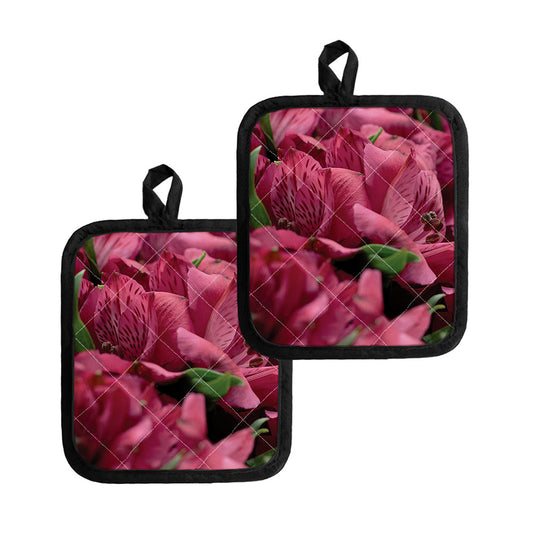 Burgundy Alstroemeria Print Pot Holders