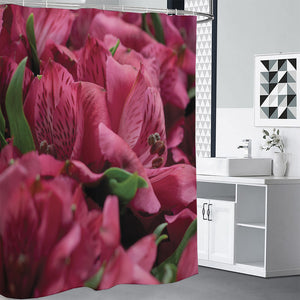 Burgundy Alstroemeria Print Premium Shower Curtain