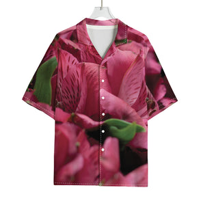 Burgundy Alstroemeria Print Rayon Hawaiian Shirt