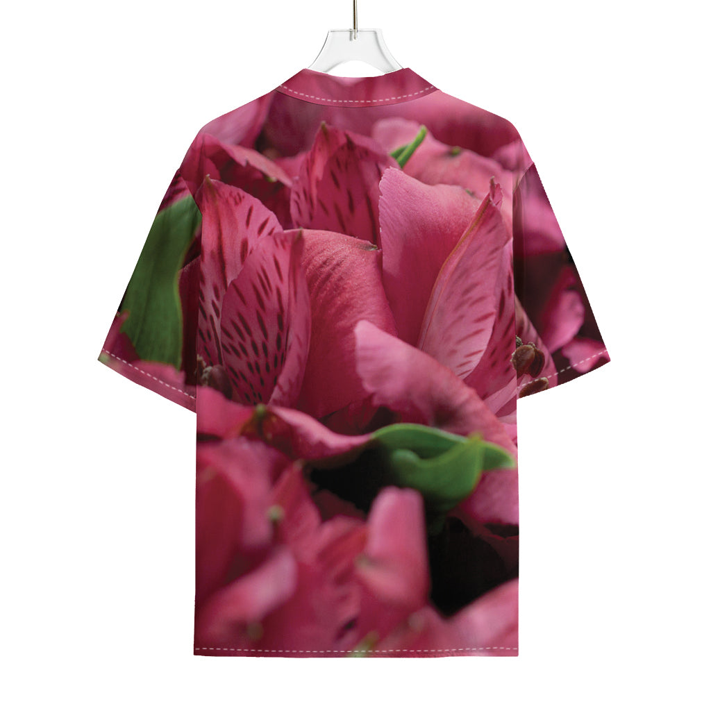 Burgundy Alstroemeria Print Rayon Hawaiian Shirt