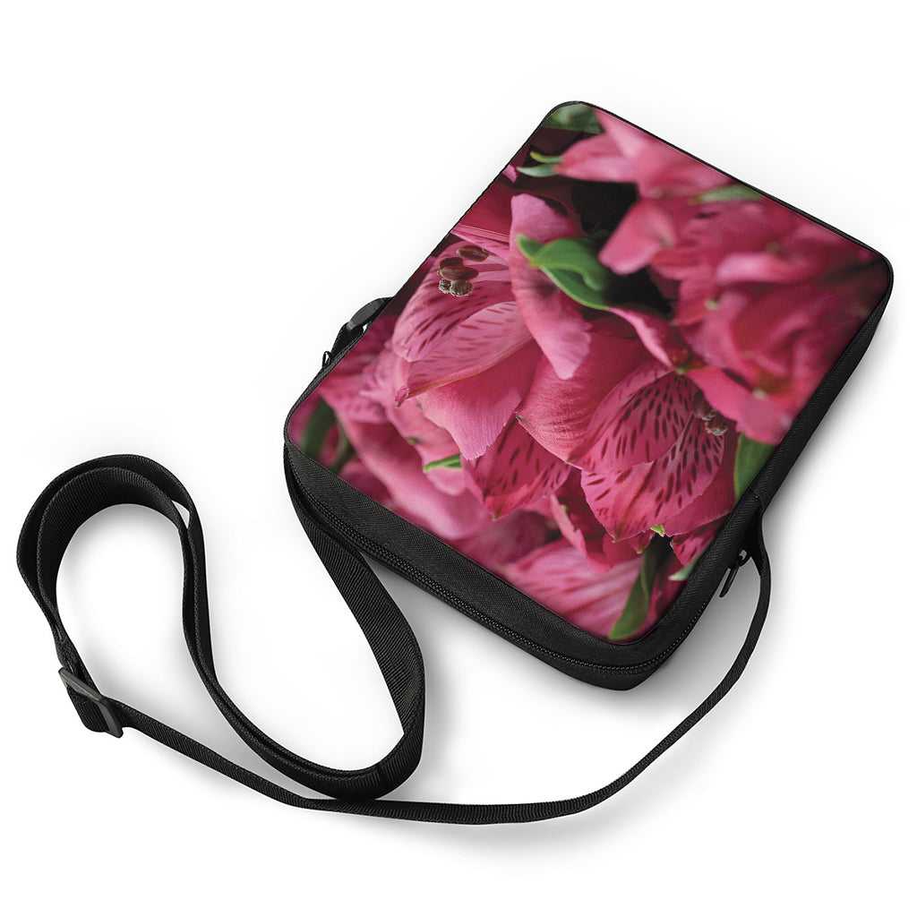 Burgundy Alstroemeria Print Rectangular Crossbody Bag