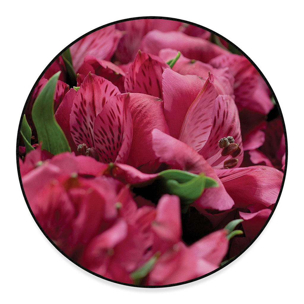 Burgundy Alstroemeria Print Round Floor Mat