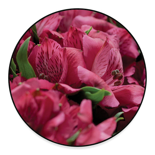 Burgundy Alstroemeria Print Round Floor Mat