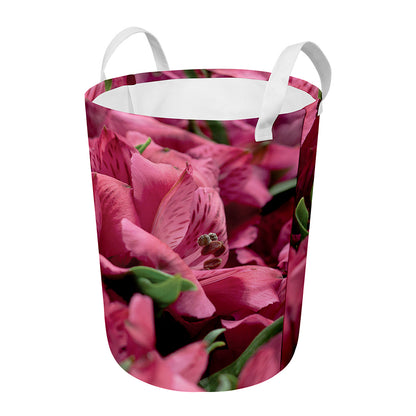 Burgundy Alstroemeria Print Round Laundry Basket