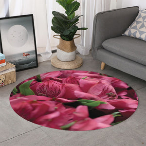 Burgundy Alstroemeria Print Round Rug