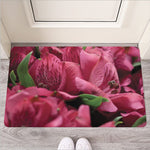 Burgundy Alstroemeria Print Rubber Doormat