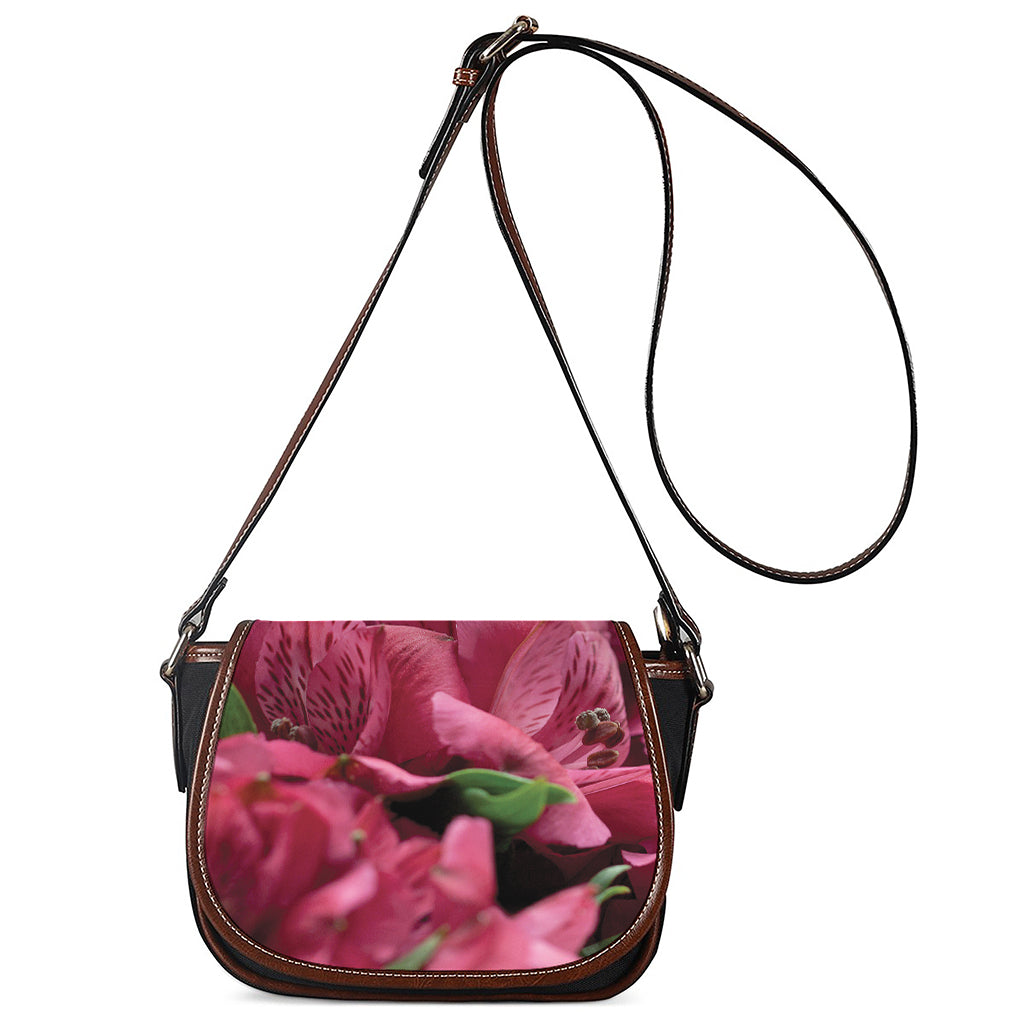 Burgundy Alstroemeria Print Saddle Bag