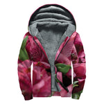 Burgundy Alstroemeria Print Sherpa Lined Zip Up Hoodie