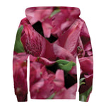 Burgundy Alstroemeria Print Sherpa Lined Zip Up Hoodie