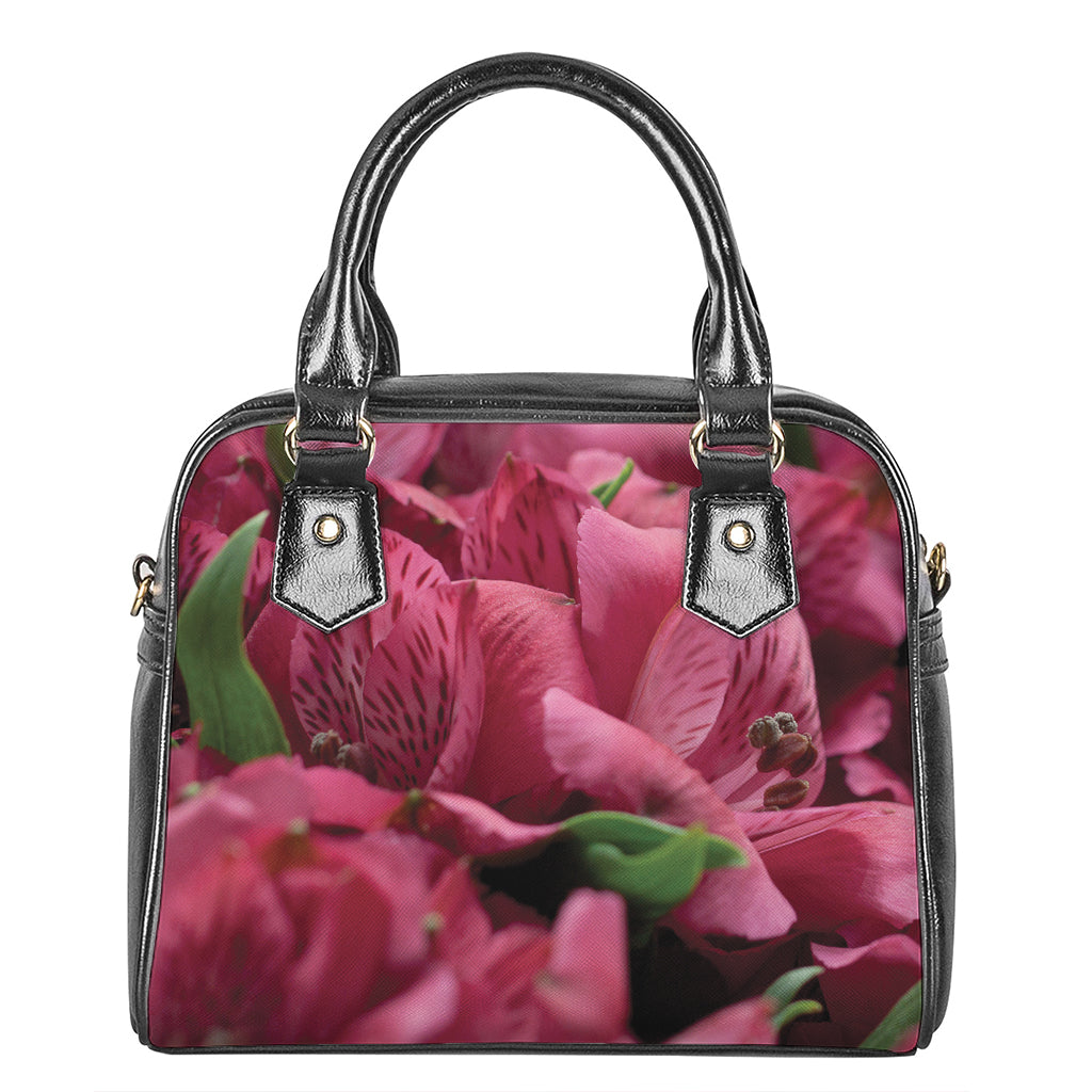 Burgundy Alstroemeria Print Shoulder Handbag