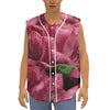 Burgundy Alstroemeria Print Sleeveless Baseball Jersey