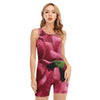 Burgundy Alstroemeria Print Sleeveless One Piece Swimsuit