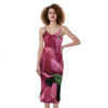 Burgundy Alstroemeria Print Slim Fit Midi Cami Dress