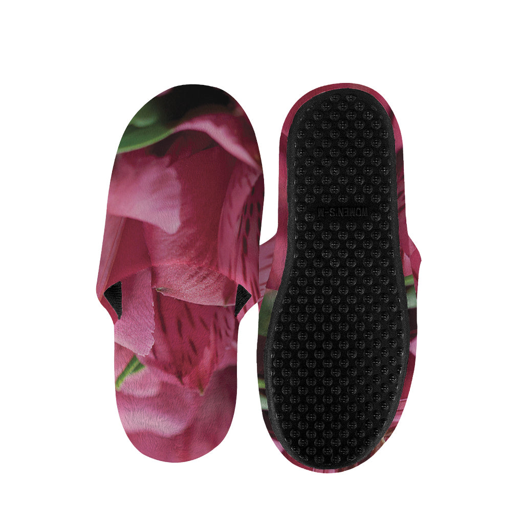 Burgundy Alstroemeria Print Slippers