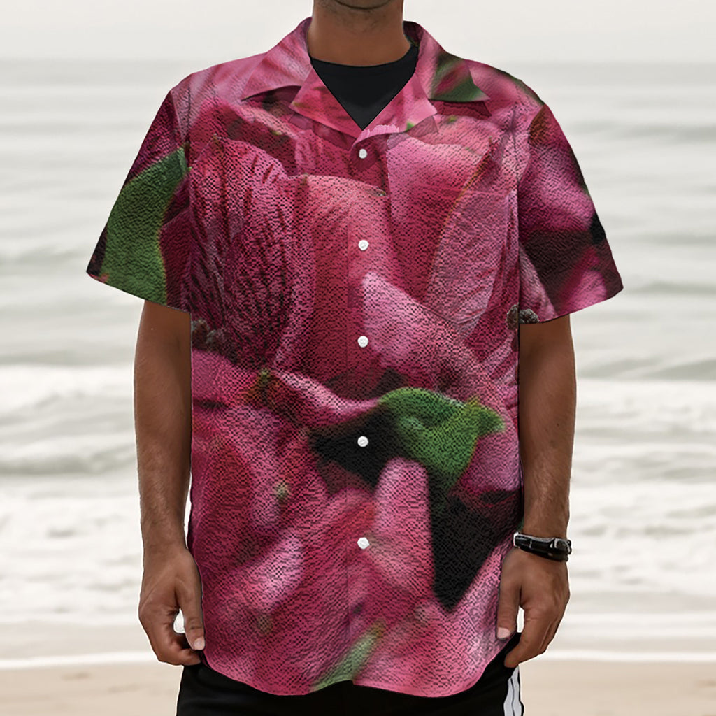 Burgundy Alstroemeria Print Textured Short Sleeve Shirt