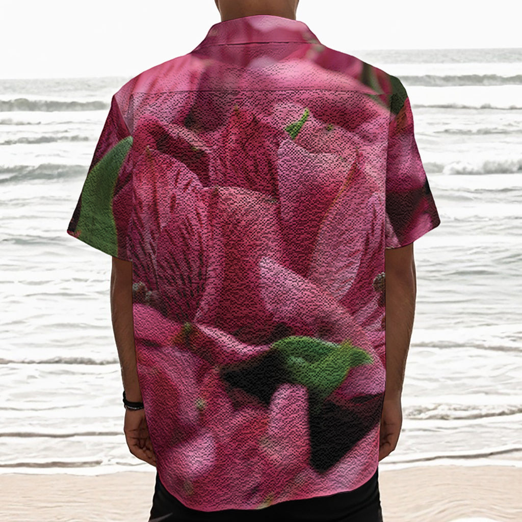 Burgundy Alstroemeria Print Textured Short Sleeve Shirt