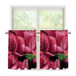 Burgundy Alstroemeria Print Tier Curtains