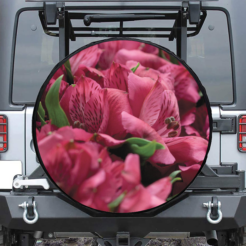 Burgundy Alstroemeria Print Tire Cover