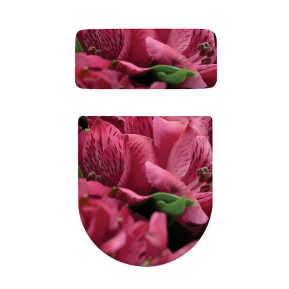 Burgundy Alstroemeria Print Toilet Lid And Tank Cover Set