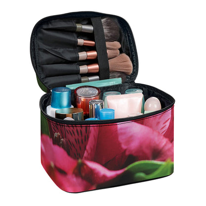 Burgundy Alstroemeria Print Travel Makeup Bag