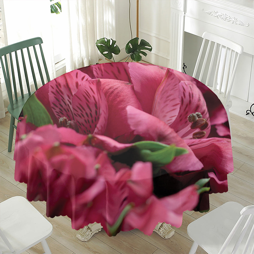 Burgundy Alstroemeria Print Waterproof Round Tablecloth