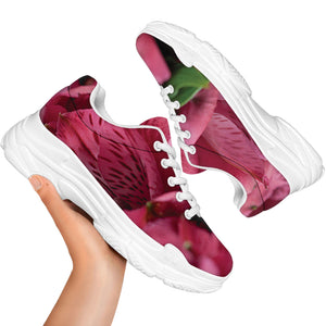 Burgundy Alstroemeria Print White Chunky Shoes