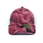 Burgundy Alstroemeria Print White Mesh Trucker Cap