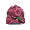 Burgundy Alstroemeria Print White Mesh Trucker Cap