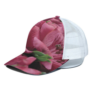 Burgundy Alstroemeria Print White Mesh Trucker Cap