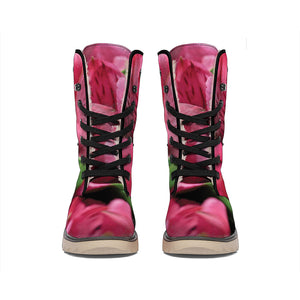 Burgundy Alstroemeria Print Winter Boots