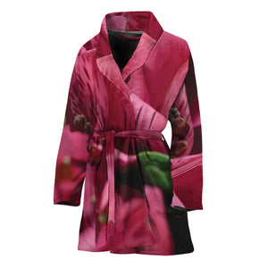 Burgundy Alstroemeria Print Women's Bathrobe