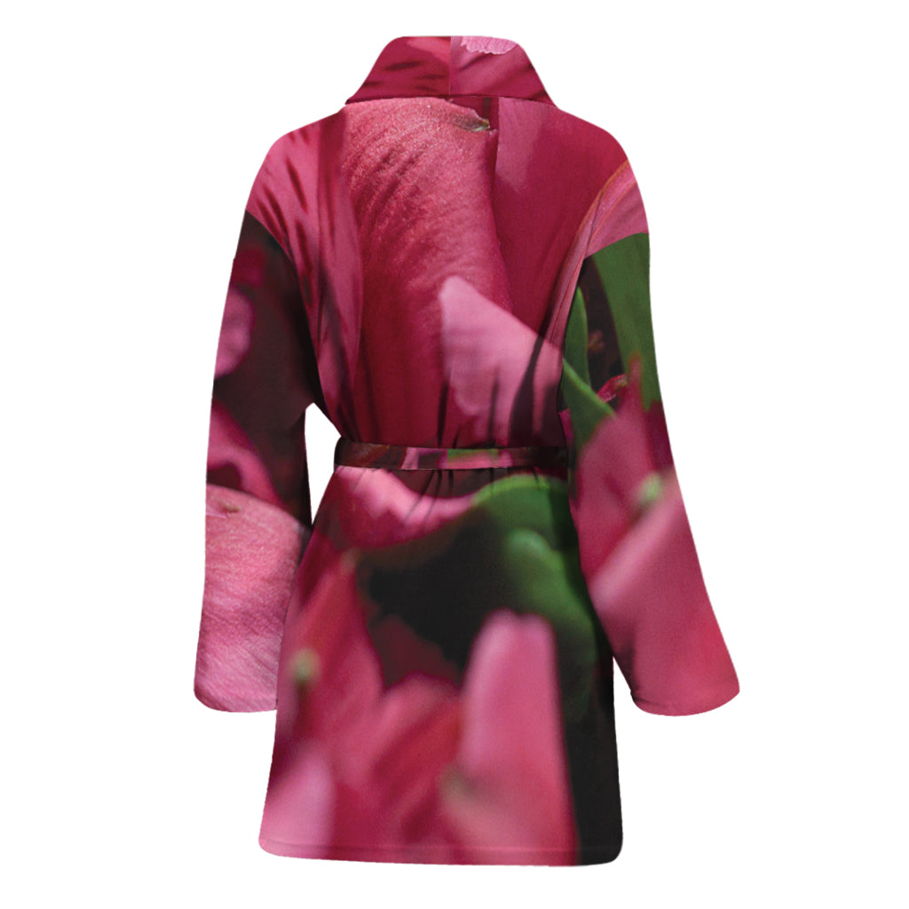 Burgundy Alstroemeria Print Women's Bathrobe