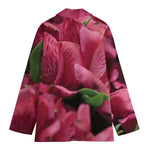 Burgundy Alstroemeria Print Women's Blazer