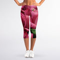 Burgundy Alstroemeria Print Women's Capri Leggings