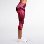 Burgundy Alstroemeria Print Women's Capri Leggings