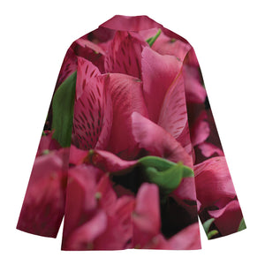 Burgundy Alstroemeria Print Women's Cotton Blazer