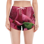 Burgundy Alstroemeria Print Women's Split Running Shorts