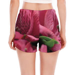 Burgundy Alstroemeria Print Women's Split Running Shorts