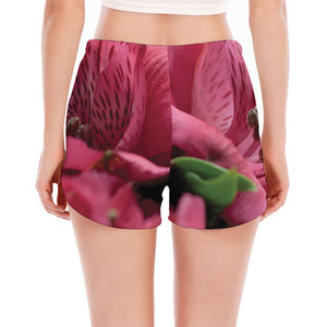 Burgundy Alstroemeria Print Women's Split Running Shorts