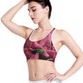 Burgundy Alstroemeria Print Women's Sports Bra